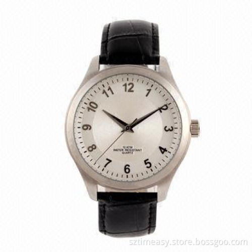 OEM Metal Watch with Leather Band, Stainless Steel Case
